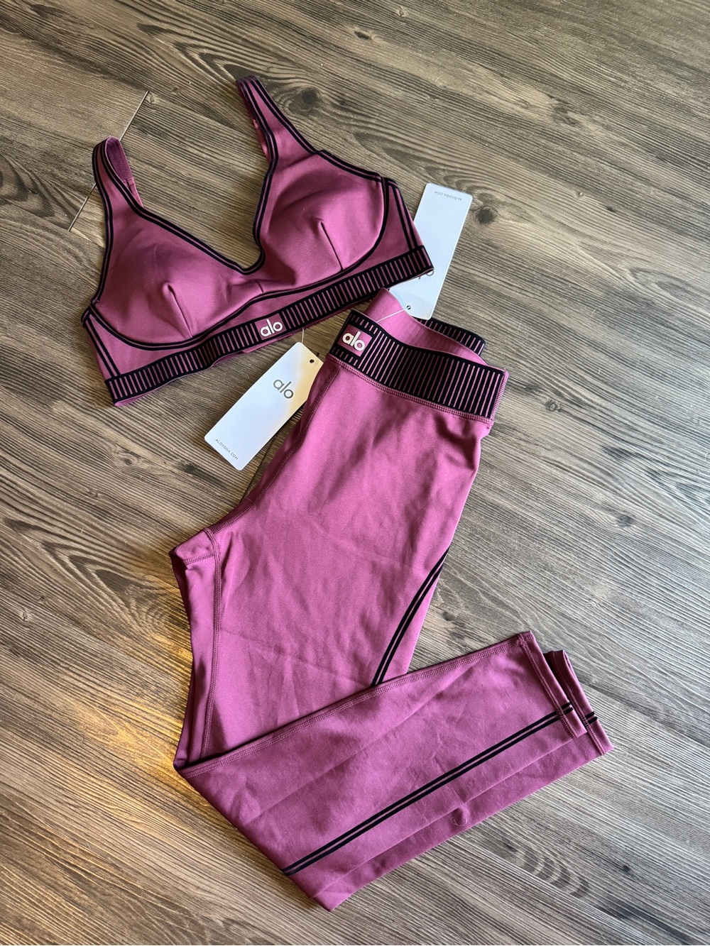 ALO Yoga Rose-Mauve Seamless Sports Bra & Leggings Set